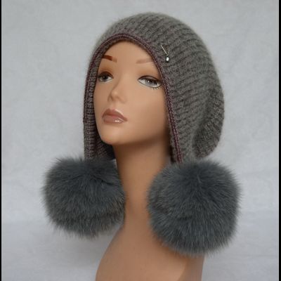 Двухсторонняя шапка ушанка с помпонами Vizio Италия 6716 серая