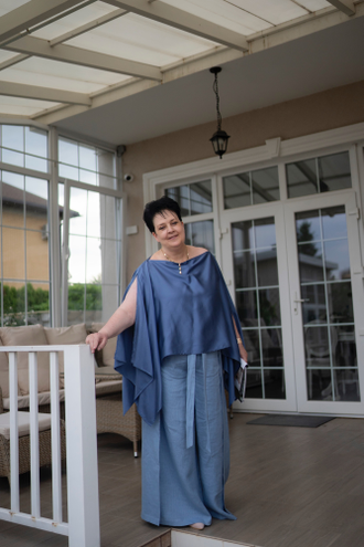 Брюки палаццо на завязках, голубой — 100% лён (размер 52-56)