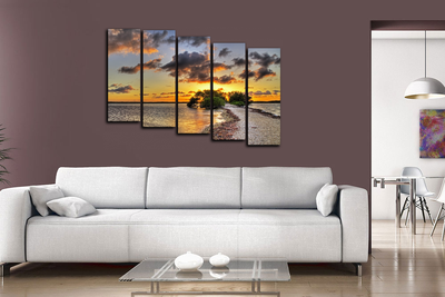 Модульная картина "Закат на озере"