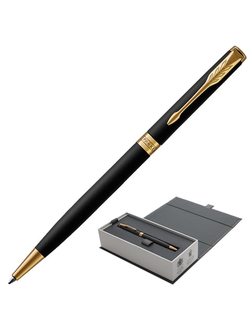 Ручка подарочная шариковая PARKER "Sonnet Core Matt Black GT Slim", тонкий черный корпус, позолоченные детали, черная, 1931520