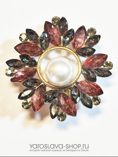 o-188. Брошь-кулон цветок с самоцветами, жемчужина в центре.