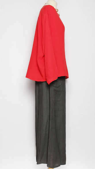 Рубашка Бохо "Муслин без ворота" красная, белая р.50-60