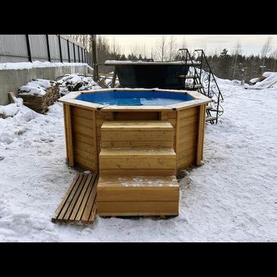Купель джакузи с подогревом с гидромассажем 200 х 200 см, с техническим помещение и со ступенями