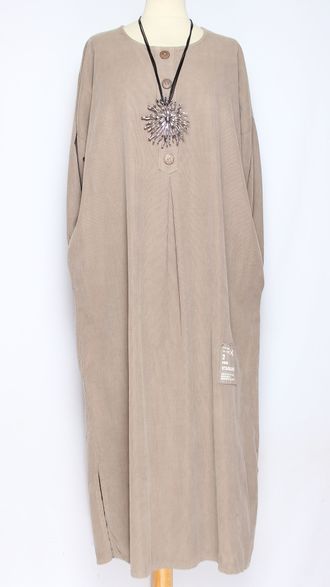 Платье Бохо вельветовое "ПЛАНКА ЗАЩИП ПУГОВИЦЫ" бежевое1 до р.56