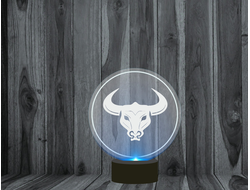 Светильник 3D, ночник с символикой "Быка" №1