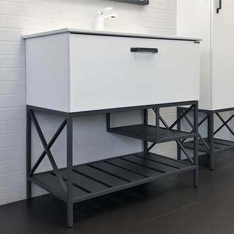 Тумба-умывальник "Бредфорд-90" белый глянец/графит, с раковиной COMFORTY 90E белая