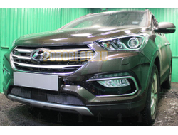 Защита радиатора Hyundai Santa Fe 2015-2018 с датчиком ACC black PREMIUM