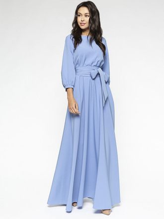 голубое длинное платье рукав-фонарик
