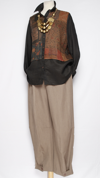 Рубашка Бохо "КРАПИВА КОМБИНИРОВАННАЯ" черная орнамент до р.52