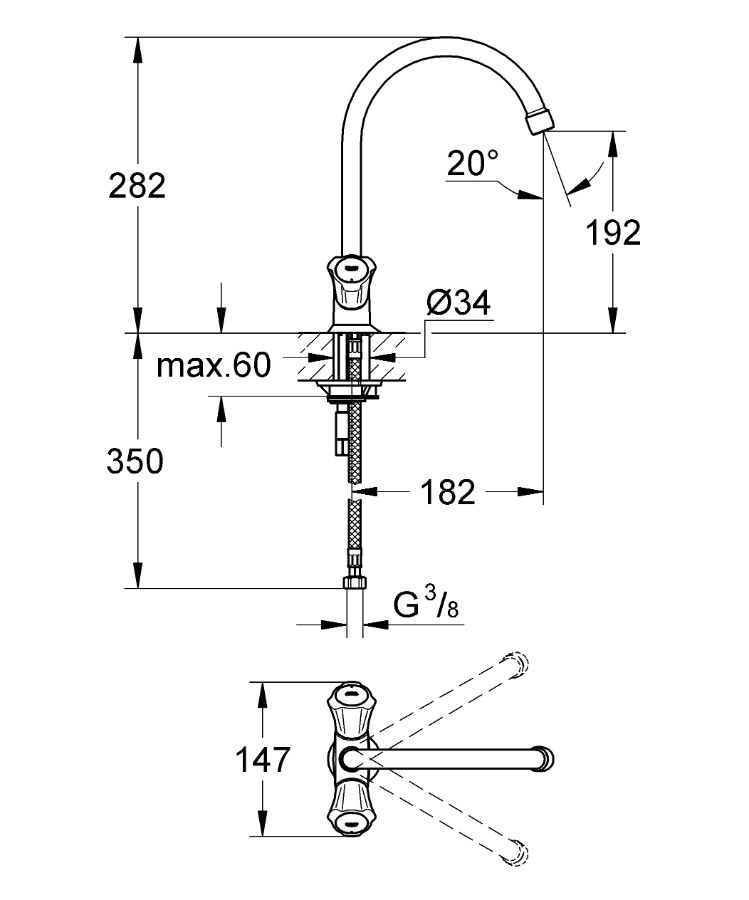 Смеситель двухвентильный GROHE Costa L с высоким изливом для мойки .