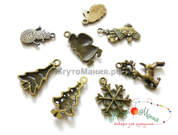 НАБОР МЕТАЛЛИЧЕСКИХ ПОДВЕСОК "НОВЫЙ ГОД"  - 8ШТ - АНТИЧНАЯ БРОНЗА