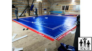 Нанесение разметки и логотипа на помост на ПВХ тент для помоста ушу саньда