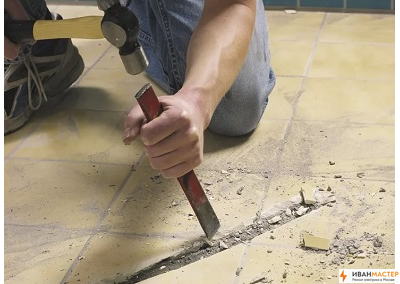 Штробление в кафельном полу в ванной новостройки Москва ИВАНМАСТЕР