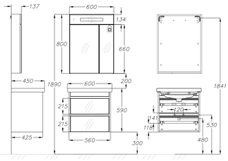 КОМПЛЕКТ МЕБЕЛИ ФРЕШ 60 БЕЛЫЙ (ФАСАДЫ СТЕКЛО)