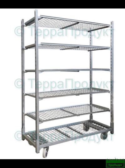 Тележка тролль из металлической сетки 1350x560x1900, в комплекте 5 полок для овощных культур
