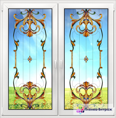Витражная пленка, витражная пленка самоклеющаяся,пленочный витраж с классическим рисунком прозрачная