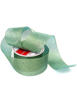 Лента метал. с люрексом/парча 50мм (058 зеленая/золото), 22,8м