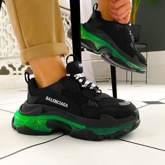 Кроссовки Balenciaga Triple S черные с зеленым в Сургуте