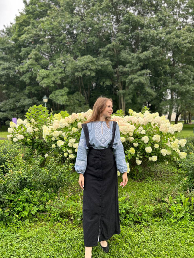 Подгрудный сарафан с воланом (чёрная крапива)