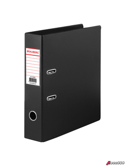 Папка-регистратор BRAUBERG с двухсторонним покрытием из ПВХ, 70 мм, черная. 222649