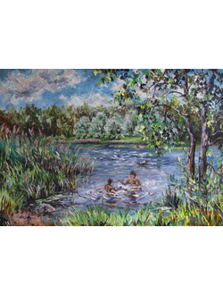 Пейзаж Купание в пруду Круглова Светлана