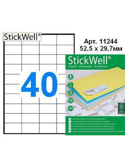 Этикетки самоклеящиеся StickWell, размер 52,5 Х 29,7 мм 40 этикеток на листе (11244)
