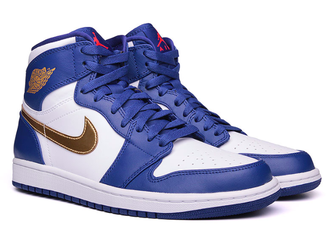 Nike Air Jordan Retro 1 Mid High (синие с золотым)