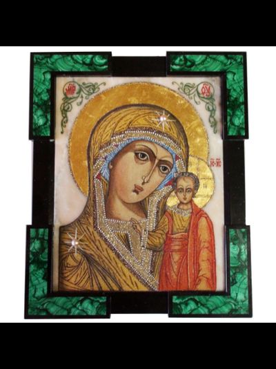 Икона с каменной росписью, рама малахит/долерит. Разные лики.
