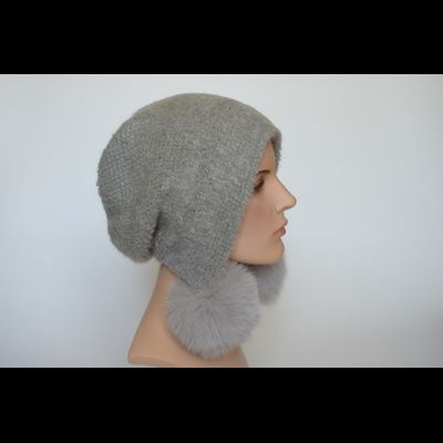 Серая женская шапка ушанка с помпонами Vizio Италия 6970