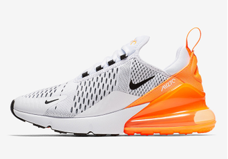 Nike Air Max 270 белые с оранжевой пяткой