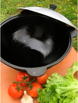 Узбекский чугунный казан 8 литров (алюминиевая крышка, плоское дно)