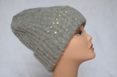 Шапка с отворотом вязаная из альпака Vizio Италия 6769 CRY серая