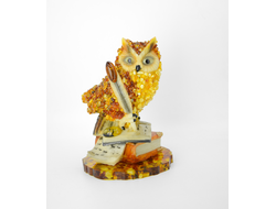 Сова с пером на книгах средняя