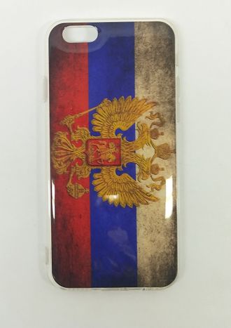 Защитная крышка силиконовая iPhone 6/6S с гербом и флагом РФ состаренная