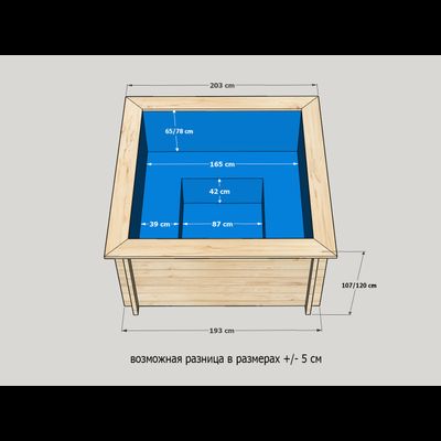 Купель для бани 165 х 165 х 107 см (скамья П-образная) без нагрева