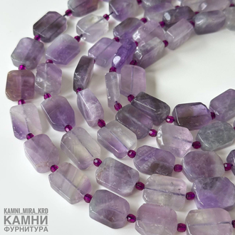 Аметист полупрозрачный лавандовый прямоугольники 13-14х17-18 мм, цена за нить 19 см
