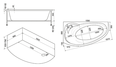 Акриловая гидромассажная ванна BAS Флорида 160х90 правая