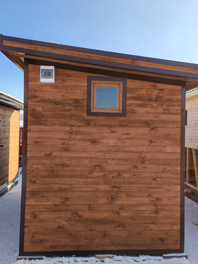 Баня летняя 2*4 м, крыша 1 скат, топка снаружи, проливные полы