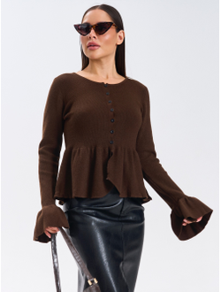 Кардиган вязаный приталенный укороченный с баской