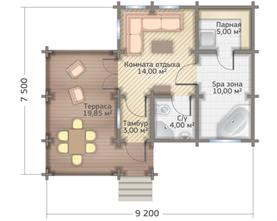 Баня из клееного бруса ПБ-19, 56 м2