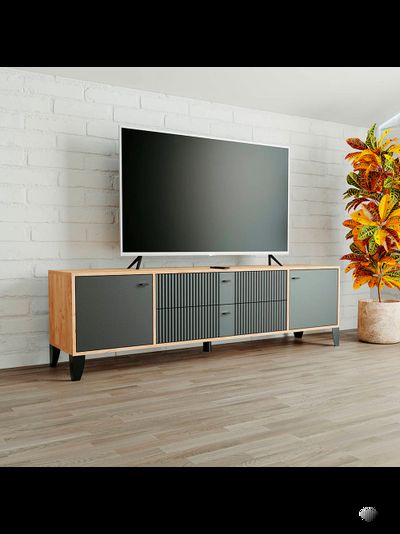 Тумба ТВ Парус-10 Дуб крафт золотой/Карбон вулкан