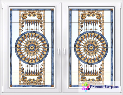 Витражная пленка, витражная пленка самоклеющаяся, пленочный витраж с классическим рисунком матовая