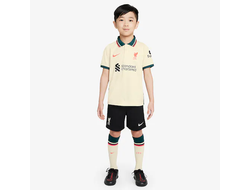 Футбольная форма ФК Ливерпуль 2021-2022 гостевая детская белая (комплект футболка+шорты)