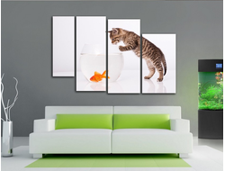 Модульная картина "Котенок и золотая рыбка"