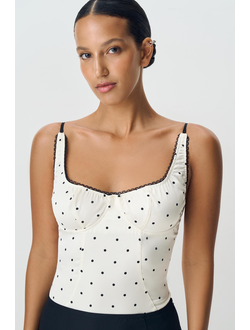 Боди из сатина в горох (ванильный)