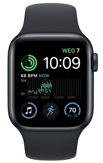 Apple Watch SE 2022, 44 мм, корпус из алюминия, спортивный ремешок тёмная ночь (MNTG3)