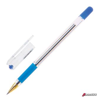 Ручка шариковая масляная с грипом MUNHWA «MC Gold», СИНЯЯ, корпус прозрачный, узел 0,5 мм, линия письма 0,3 мм. 142780