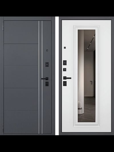 Дверь входная Vegas с зеркалом и молдингами