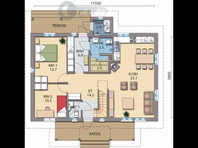ДЖ-18 ЖИЛОЙ ДОМ: ГАБАРИТНЫЕ РАЗМЕРЫ: (11,5Х7,8М) 1,5 ЭТАЖА, ОБЩАЯ ПЛОЩАДЬ: 156М²
