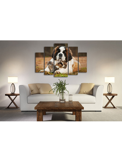 Модульная картина "Сенбернар и малыши"